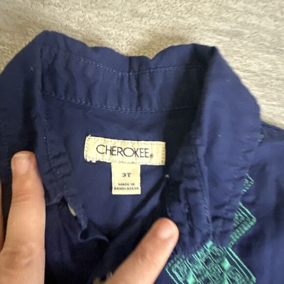 Cherokee Embroidered Short Sleeve Button Down Blue 3T - Picture 2 of 4